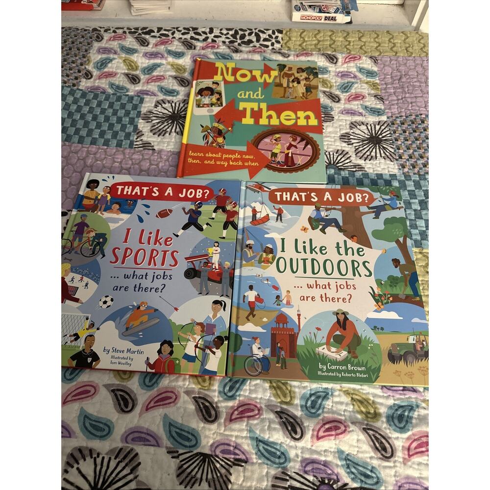 Lot Of 3 Kane Miller Books “That’s A Job: Outdoors And Sports” “Now And Then”